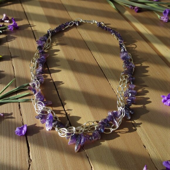 Artisan Amethyst Necklace, Sterling Silver Handcrafted Chain - Picture 1 of 8